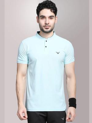 WEWOK Men Brand Logo Mandarin Collar Fusion T Shirt
