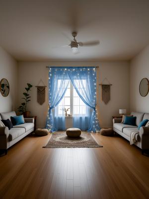 Bubble Trouble 6 Pcs Blue Curtain Backdrop With String Lights