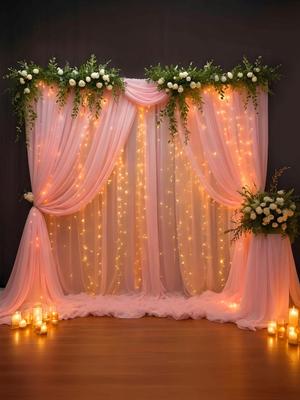 Bubble Trouble 7 Pcs Pink Curtain Backdrop With String Lights