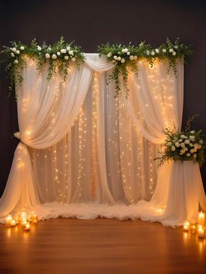 Bubble Trouble 7 Pcs White Curtain Backdrop With String Lights