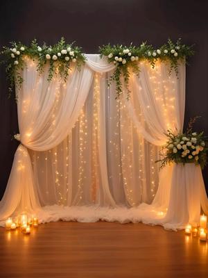 Bubble Trouble 6 Pcs White Curtain Backdrop With String Lights