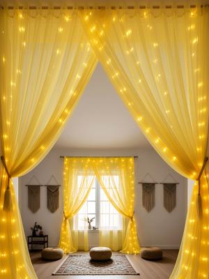 Bubble Trouble 5 Pcs Yellow Curtain Backdrop With String Lights