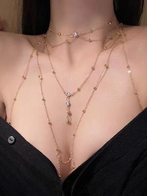 QUECY Gold Plated Layered Body Chain