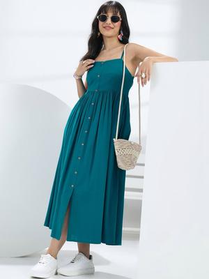 Libas Blue Solid Cotton One-Piece Dress