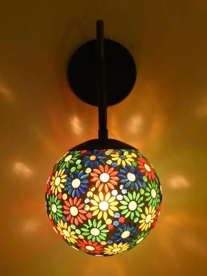 Myntra Elegant Homes Multicoloured Printed Glass Spherical Shaped Wall Lamp