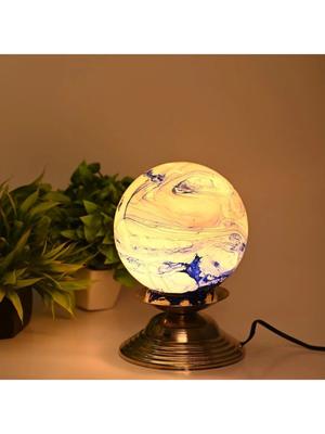Myntra Elegant Homes Blue Printed Metal Spherical Table Lamp