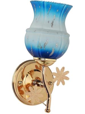 Myntra Elegant Homes Teal & White Textured Glass Traditional Frustum Shaped Wall Lamp