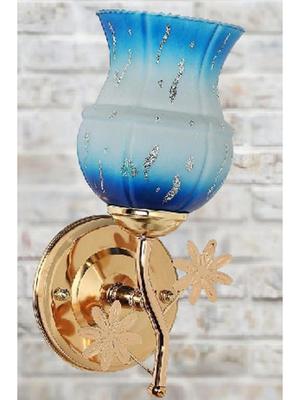 Myntra Elegant Homes Teal & White Textured Glass Traditional Frustum Shaped Wall Lamp