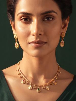 DURATI Gold Plated American Diamond Necklace And Earrings