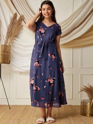 BAESD Floral Print Georgette A Line Midi Dress