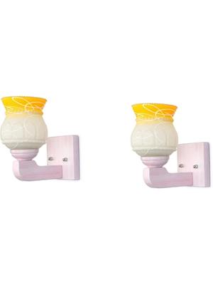 Myntra Elegant Homes Yellow & White Printed Glass Traditional Wall Lamp