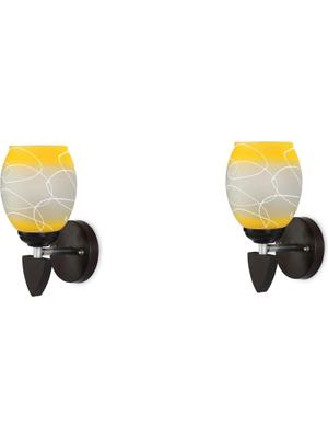 Myntra Elegant Homes Yellow & White Printed Glass Contemporary Wall Lamp