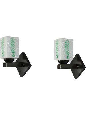 Myntra Elegant Homes Green & White Printed Glass Square Shaped Wall Lamp