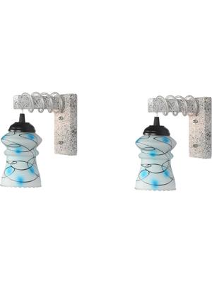 Myntra Elegant Homes Navy Blue & White Printed Glass Contemporary Abstract Shaped Shaped Wall Lamp