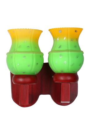 Myntra Elegant Homes Green & Yellow Glass Abstract Shaped Shaped Wall Lamp