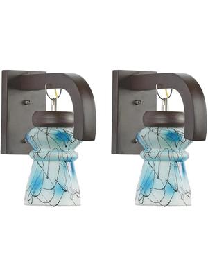 Myntra Elegant Homes Blue & White Printed Glass Contemporary Abstract Shaped Shaped Wall Lamp