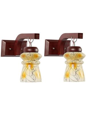 Myntra Elegant Homes Yellow & White Printed Glass Traditional Frustum Shaped Wall Lamp