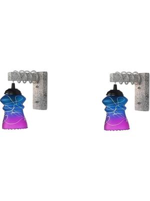 Myntra Elegant Homes Pink & Navy Blue Printed Glass Contemporary Abstract Shaped Shaped Wall Lamp