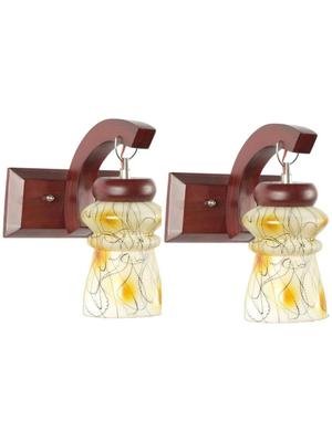 Myntra Elegant Homes Yellow & White Printed Glass Traditional Abstract Shaped Shaped Wall Lamp