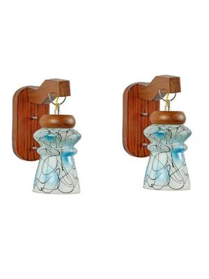 Myntra Elegant Homes Navy Blue & White Printed Glass Contemporary Abstract Shaped Shaped Wall Lamp