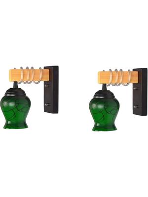 Myntra Elegant Homes Green & Black Printed Glass Abstract Shaped Shaped Wall Lamp