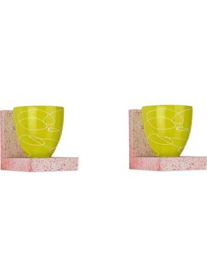 Myntra Elegant Homes Yellow & White Printed Glass Contemporary Frustum Shaped Wall Lamp