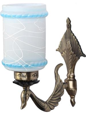 Myntra Elegant Homes Navy Blue & White Printed Glass Traditional Cylinder Shaped Wall Lamp