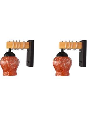 Myntra Elegant Homes Orange Textured Glass Wall Lamp