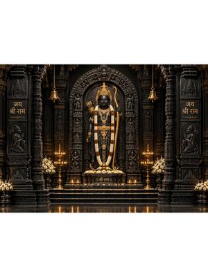 Designer Array Black & Yellow Temple Style Shree Ram Backdrop