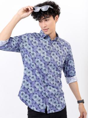 HIGHLANDER Men Lavender Slim Fit Floral Printed Cotton Casual Shirt