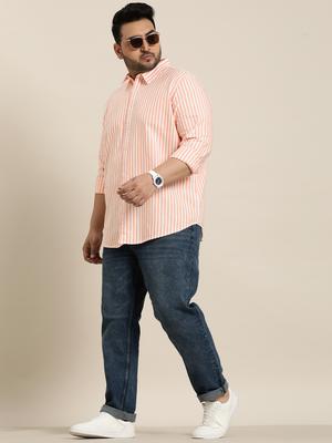 Sztori Men Plus Size Pure Cotton Striped Casual Shirt