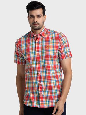 ColorPlus Tartan Checked Spread Collar Pure Cotton Tailored Fit Casual Shirt
