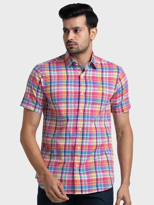 ColorPlus Checked Tailored Fit Spread Collar Organic Cotton Casual Shirt