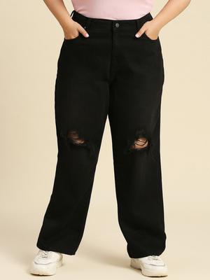 Freeform by High Star Women Plus Size Comfort Wide Leg High-Rise Low Distress Jeans