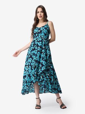 Popwings Floral Printed Smocked Shoulder Strap Maxi Fit & Flare Dress