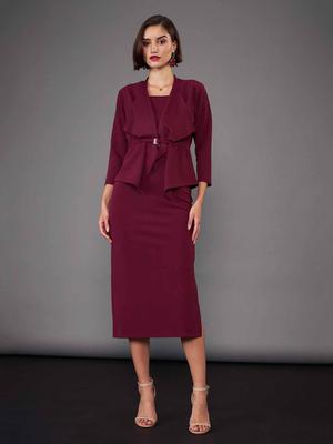 SASSAFRAS worklyf Shoulder Straps Sheath Midi Dress With Crop Shrug