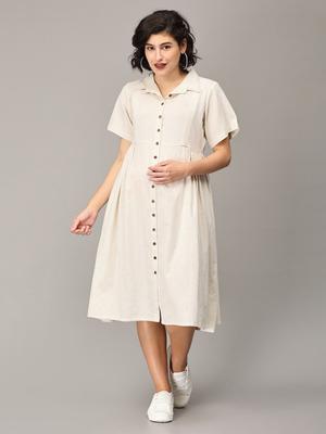 The Mom Store White Cuban Collar Maternity and Nursing Shirt Midi Dress