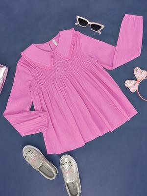 Pantaloons Junior Girls Shirt Collar Smocked A Line Top