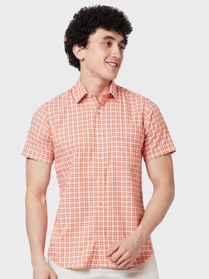 ColorPlus Tailored Fit Micro Checked Cotton Casual Shirt