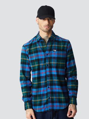 Bonkers Corner Blue Tartan Checked Opaque Cotton Casual Shirt