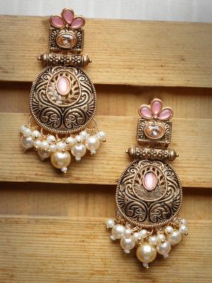 ADIVA Gold Plated Contemporary Kundan Drop Earrings