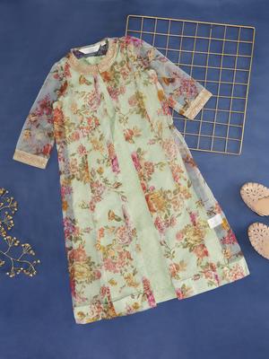 AKKRITI BY PANTALOONS Girls Polka Dot Printed A Line Ethnic Dress With Shrug