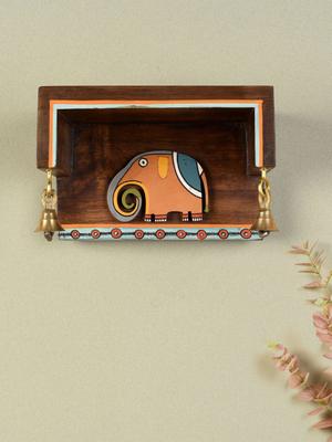 AAKRITI ART CREATIONS Brown Wooden Rectangular Elephant Sam Pocket Wall Decor Shelf