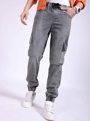 The Indian Garage Co Men Mid-Rise Clean Look Light Fade Stretchable Cargo Jogger Jeans