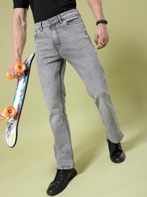 The Indian Garage Co Men Bootcut Clean Look Heavy Fade Stretchable Jeans
