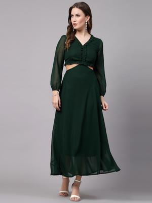 aayu Puff Sleeve Ruffled Georgette Maxi Dress
