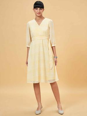 Annabelle by Pantaloons Checked V-Neck Cuffed Sleeves A-Line Dress With Belt