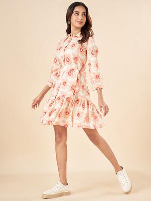 AKKRITI BY PANTALOONS Floral Printed Tie-Up Neck Drop-Waist Dress