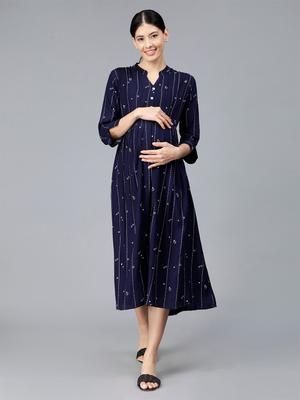 NIGHTSPREE Floral Printed Mandarin Collar Maternity A-Line Midi Dress