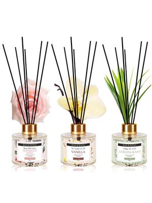 SOUL & SCENTS Midnight Rose, Vanilla And Lemongrass Reed Diffuser Set Combo Pack Of 3 120ml Each